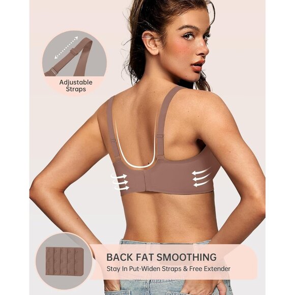 Women's Deep V Wireless Bra Supportive Seamless T-Shirt Plunge Bralette - Picture 3 of 8